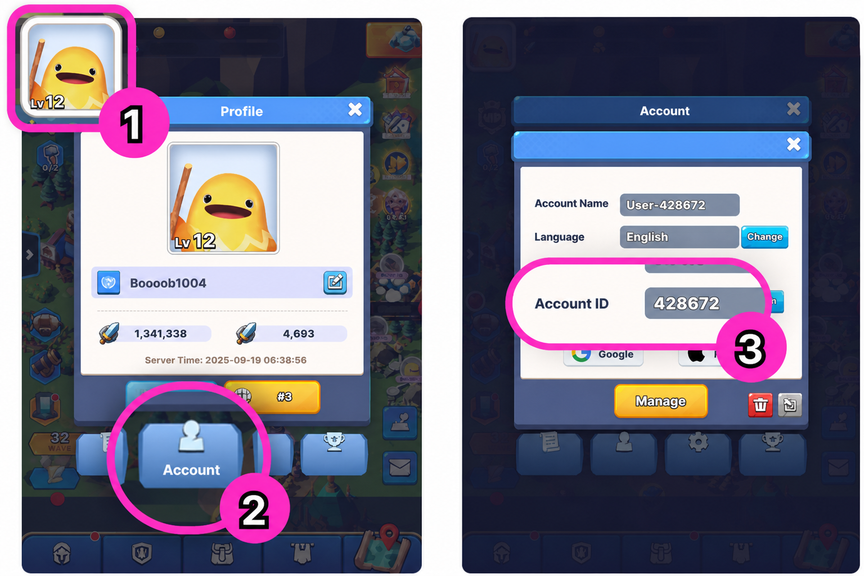 Trova il tuo ID account nel gioco